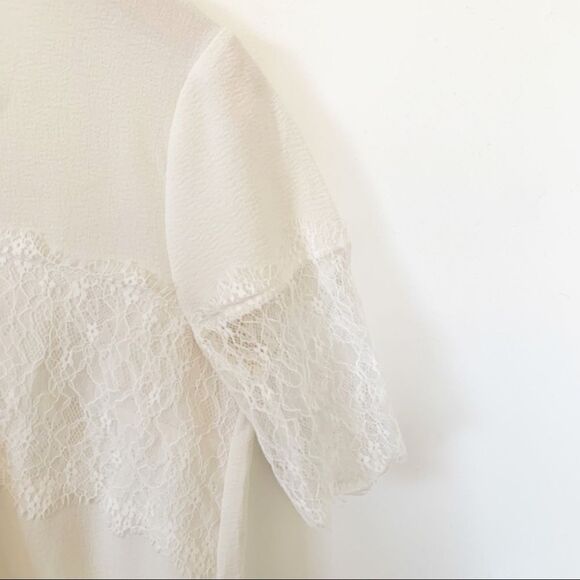 Zara Women Cream Crepe‎ Lace Round Nexk Short Lace Sleeves Blouse - Picture 6 of 6